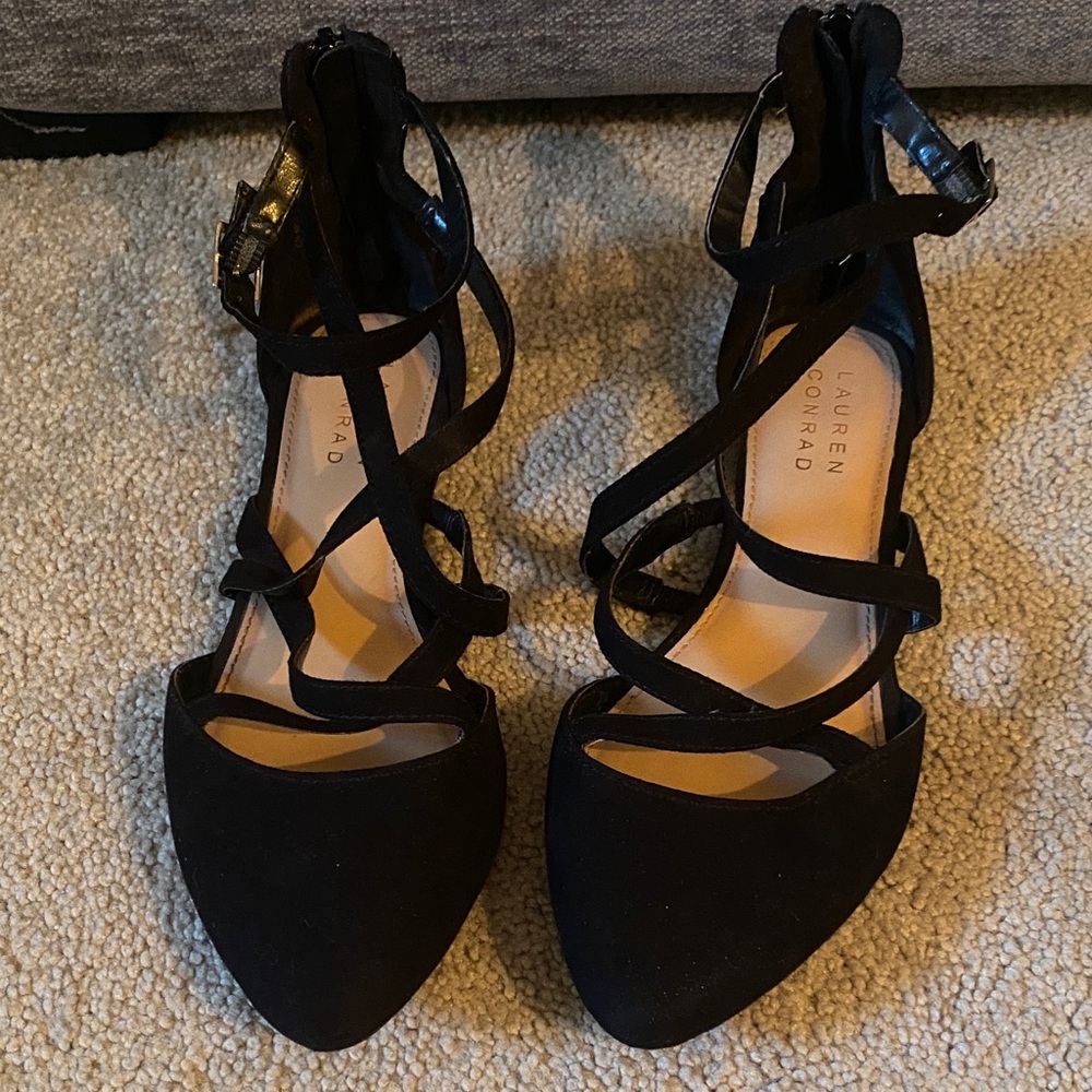 LC Lauren Conrad Black Strappy Heels